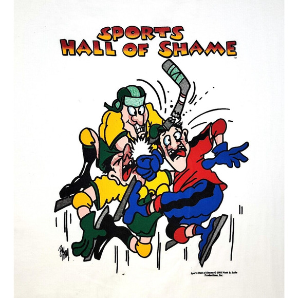 Vintage 1993 Ice Hockey SPORTS HALL OF SHAME T-Shirt Nash & Zullo OOAK - Picture 1 of 11